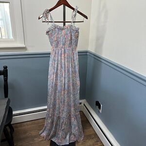 Vintage Candi Jones California Floral Length Maxi Dress Smocked Buts Ties at Sho